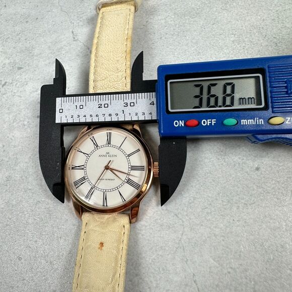 Anne Klein Watch Womens 36mm Gold Tone Beige Leather Band Classic New Battery - Picture 12 of 13